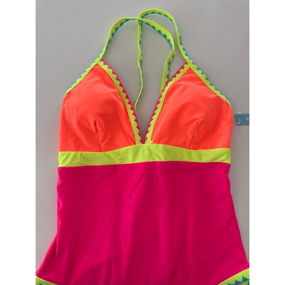 Popvil Neon Color Block One Piece Bathing Suit Women Tummy Control swimsuit L - Picture 7 of 15